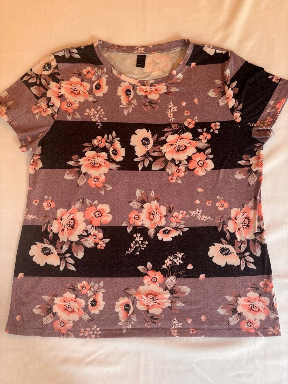 Emery Rose Striped Floral Print Short Sleeve Top XXL